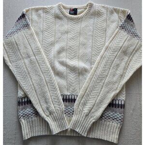 VTG Robert Bruce Wool Knit Sweater Mens Large Beige Nordic Grandpa Pullover